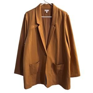 Garnet Hill Relaxed Tencel Wool Blend Women’s Blazer Camel Size 18 Minimalist